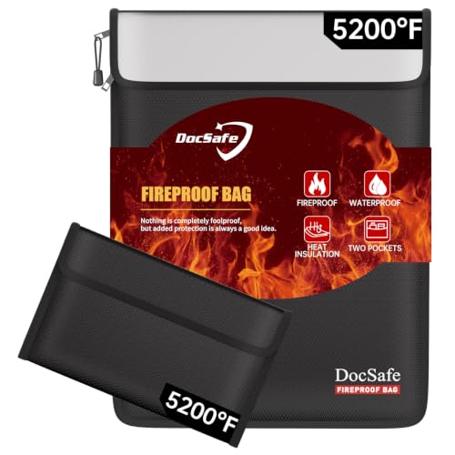 DocSafe Black Fireproof Document Bag with Organizer Travel Case - Heat & Water Resistant, 5200°F Safe Storage for Important Documents & Valuables