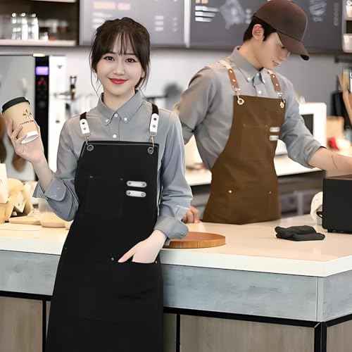 Apron for Women and Men - Adjustable Vintage Distressed Cotton Bib Aprons with Large Pockets for Cooking