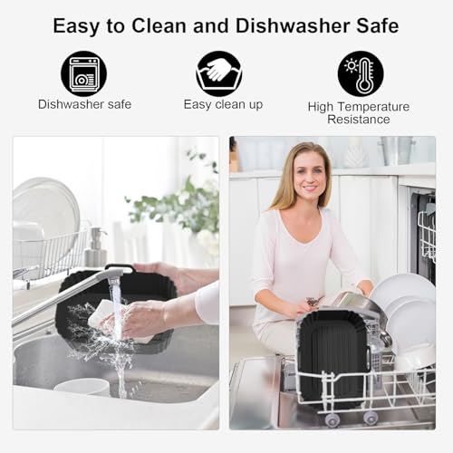 Masgarlan Air Fryer Silicone Liners 2 Pack for Ninja Dual 8-10QT (Black) – 8.67 x 5.9 x 2.68 in