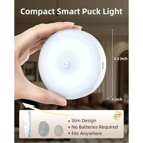 EZVALO 6-Pack Under Cabinet Lighting, Rechargeable Motion Sensor Puck Lights with Remote, 3 Color Temps &12 RGB Colors, Magnetic Stick on Light, Dimmable Under Counter Lights for Kitchen, Shelf, Stair