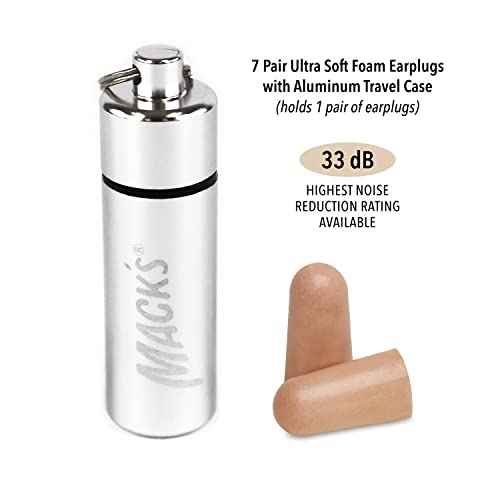 Mack¡¯s Ultra Soft Foam Earplugs, 7 Pair + Case ? 33 dB Highest NRR, Comfortable Ear Plugs for Sleeping, Snoring, Travel, Concerts, Studying and Noise