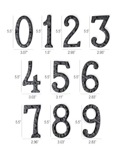 NACH 5.5 Inch Black Rustic House Numbers - Outdoor Address Numbers with Mounting Hardware - Model 1