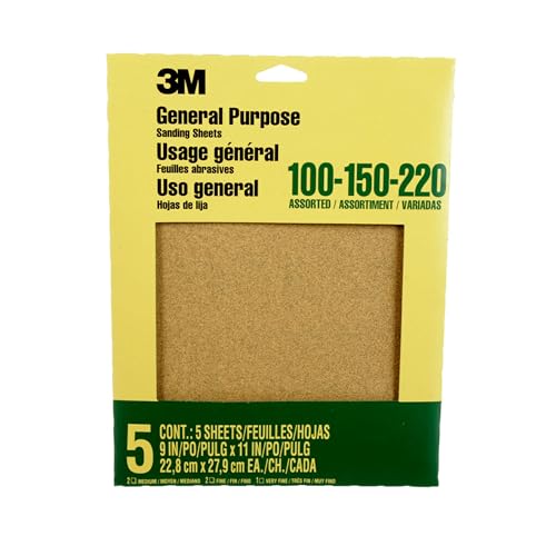 3M Aluminum Oxide Sandpaper Assorted Grit 5 Sheets 9x11 Inches - Pack of 1