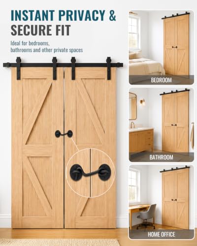 Black Barn Door Lock Latch Gate Lock for Sliding Doors - Heavy Duty Stainless Steel
