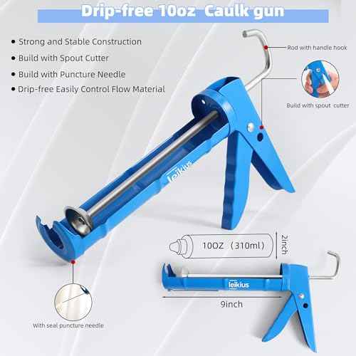 Caulk Gun Kit Smooths No-drip Silicone Caulking Gun and Caulking Tools, Sealant Tools Grout Scraper For Kitchen Bathroom Sink Joint,With Gift Box Works 10OZ Tubes blue