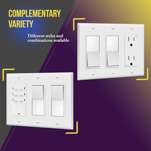 ENERLITES 3-Gang White Decorator Wall Switch & Outlet Plate Cover 5 Pack, Standard Size