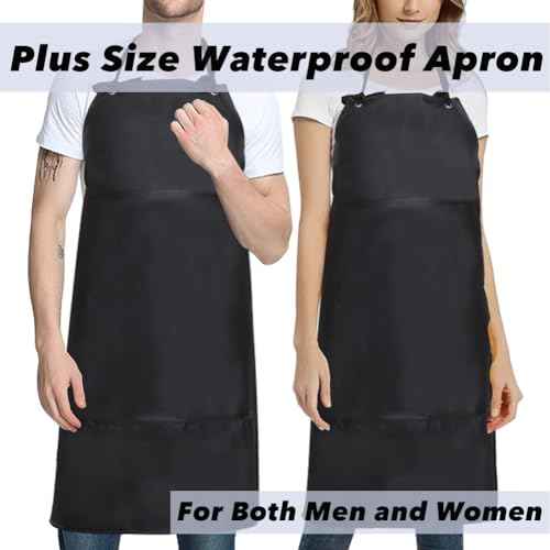 Waterproof Rubber Vinyl Apron -42.5" x 33.8" Plus Size Double Reinforced Chemical Resistant PVC Black Bib Apron