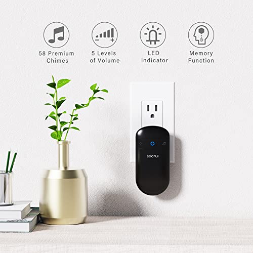 SECRUI Wireless Doorbell Kit with 2 Receivers & Waterproof Push Button, 1000ft Range, 52 Chimes, 110dB, Black (2 Receivers, 1 Button)
