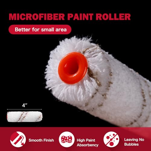 Mister Rui 13-Piece Mini Paint Roller Kit with Frame, Tray & Brushes - 4 Inch
