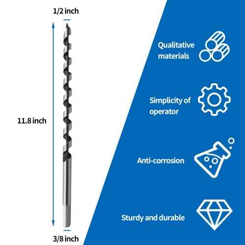 Litoexpe 1/2 Inch x 12 Inch Auger Drill Bit, 3/8-Inch Hex Shank Ship Auger Long Drill Bit for Wood, Plastic, Drywall and Composite Materials