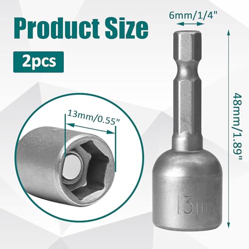 1/4 Hex Magnetic Nut Driver Drill Bit 13mm Socket Adapter Quick Change Socket Nut Adapter for Power Tools, 2-piece