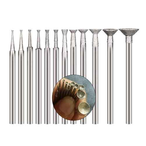 Luo ke 12 Pcs Bowl Shape Diamond Burr Set, 3/32'' Shank Stone Carving Sets Diamond Concave Burr Wire Rounder Bits Fits for Rotary Tools
