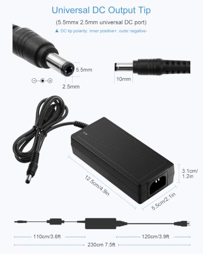ALITOVE 24V 3A 72W Power Supply for LED Strip & CCTV - 7.5FT Version