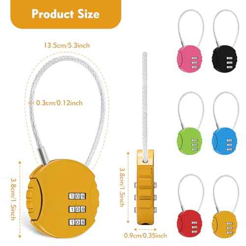 6 Pcs Combination Lock, 3 Digit Locker Lock Outdoor, Waterproof Mini Combination Padlock for School Gym Lock, Backpack, Suitcase Lock(Black+Red+Yellow+Green+Pink+Blue)