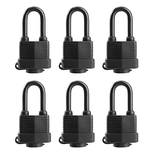SafiSwords Waterproof Heavy Duty Padlocks Pack of 6 Keyed Alike 1-9/16 Inch Steel Locks