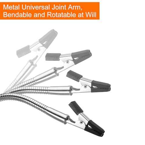 HARFINGTON Soldering Helping Hands, Third Hand Solder Tool Clamp Stand with Flexible Arms 4 Rotatable Alligator Clip for PCB Electronics Repair Assembly Hobby Welding, Silver 10"