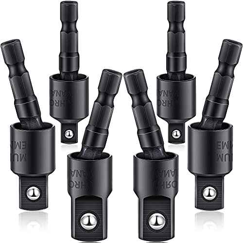 Honoson 6 Pieces Power Drill Sockets Adapter Set Impact Driver Wobble Socket Adapter 360 Degree Rotatable Hex Shank Impact Driver Socket Drill Bits 1/4, 3/8, 1/2 Inch, Black