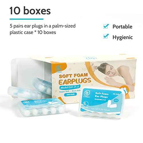 LYSIAN Ultra Soft Foam Ear Plugs for Sleeping Noise Cancelling -10 Box Value Pack - 38dB Noise Reduction Earplug for Sleep,Snoring, Work, Plane Loud Noise, Sky White Blue