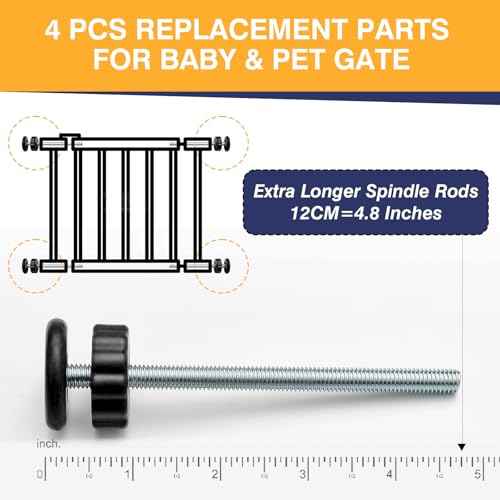 4 PCS Baby Gate Replacement Parts, 8MM Baby Gate Spindle Rods, Hardware Parts Kit for Pet & Dog Pressure Mounted Safety Gates, Extra Long Tension Gate Extender