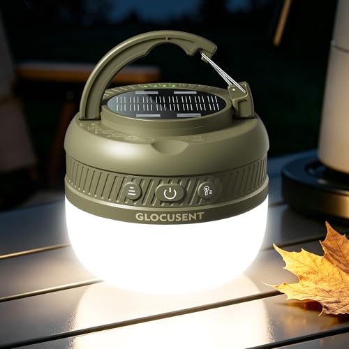 Glocusent 400H Camping Lantern - Rechargeable 5000mAh Solar Pocket Light, Green