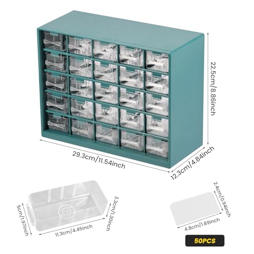 Kaimenhong 25-Grid Deep Green Drawer Parts Cabinet with 50 Dividers