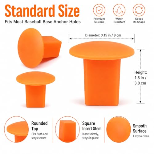 Orange Baseball Base Plugs 8 Pack - Field Anchors for Softball & Baseball