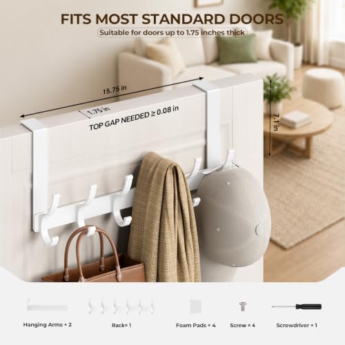 Optish Over The Door Hooks White 1Pack - Space-Saving Bathroom & Closet Organizer