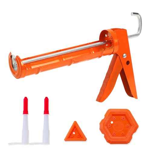 Holothurian Caulking Gun, Caulk Gun No Drip,Sealant Finishing Tool Grout Scraper for Kitchen Bathroom Window Sink Joint, 1/10 Gallon Cartridge, 10:1 Thrust Ratio, Orange