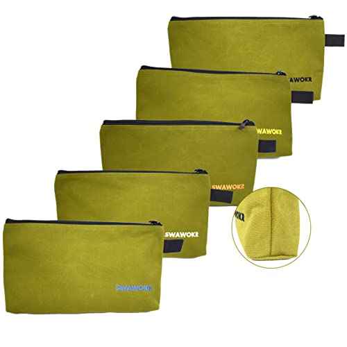 5 Pack 20 oz Canvas Tool Zipper Bags - Heavy Duty Utility Tool Pouch - Water Resistant Multi-Purpose Organizer Tote Bags 12.75 X 8 X 2.25 inch Spacious Storage Pouches with Dependable YKK Zippers