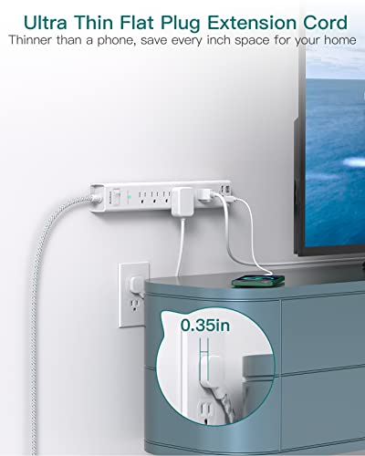 Addtam White & Grey 10 ft Heavy Duty Power Strip with 6 AC Outlets & 4 USB Ports