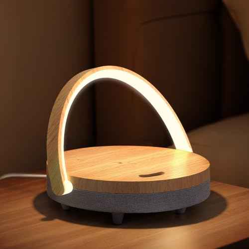 EZVALO Birthday Gifts for Women, Music Table Lamp with Wireless Charger, 4 in 1 Touch Bedside Lamp, Bluetooth Speaker, Phone Holder, Dimmable LED Night Lights Birthday Gifts for Women, Men, Dad, Mom