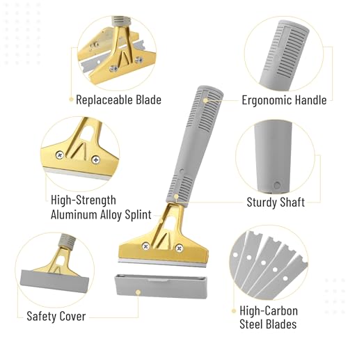 Bates- Razor Blade Scraper Tool, 4 Inch, Floor Razor Scraper Tool with 30 Extra Carbon Steel Blades and a Pair of Safety Gloves