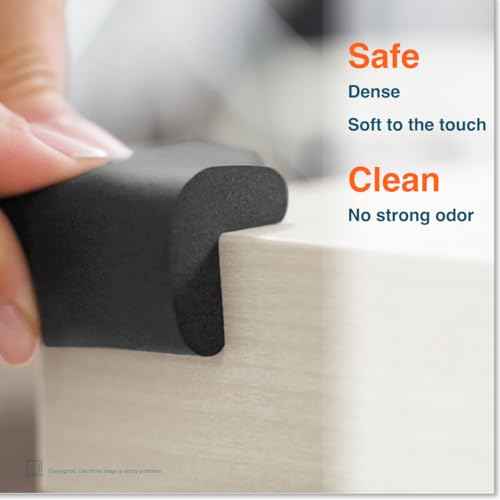 Roving Cove HeftyFit Corner Protector for Baby (4 Large Corners), Heavy-Duty Soft Rubber Foam Furniture Corner Bumper Guards, 3M Adhesive Pre-Taped, Onyx Black