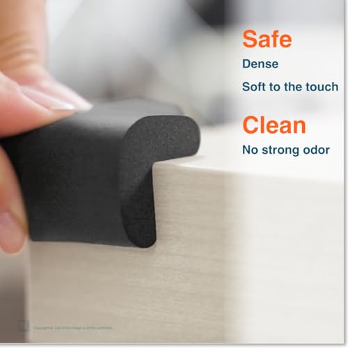 Roving Cove Baby Proof Corner Protector Black Large Pack of 4 - Pre-Taped, Impact Absorbing