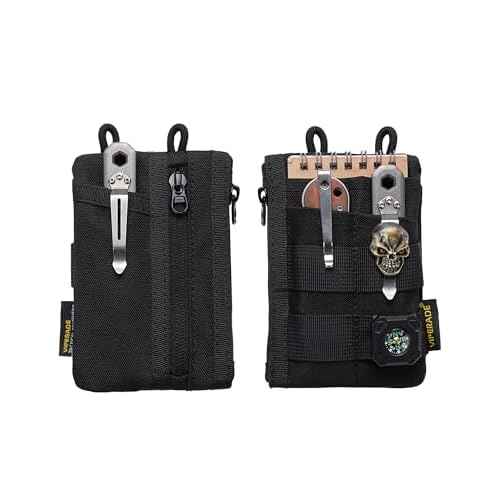 VIPERADE VE18N-M EDC Pouch, Pocket Wallet with 3 EDC Slots+2 Zipper Pockets, 1 Large Pocket for Notebook or Cellphone, Slim EDC Pocket Organizer for Men (Black)