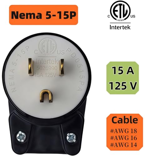 HUALRPLUG 3-Pack NEMA 5-15P 15A 125V AC Male Power Plug, 90° Adjustable 12-Direction
