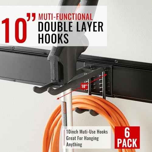 Wall Mount Tool Storage Rack, Garage Organization, Heavy Duty Garage Storage Tool Organizer, Garden Tool Wall Hooks and Hangers, Hold Up to 350lbs Black