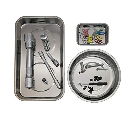 VASTOOLS Magnetic Tray Holder 3pc - 9.5x5.5in Tray + 6in Bowl + 3.75x2.5in Mini Tray, Stainless Steel