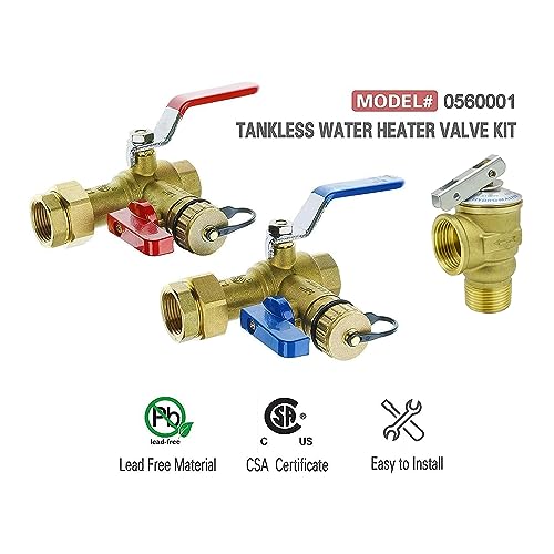 Hydro Master Tankless Water Heater Service Valve Kit with Pressure Relief 3/4-Inch Brass