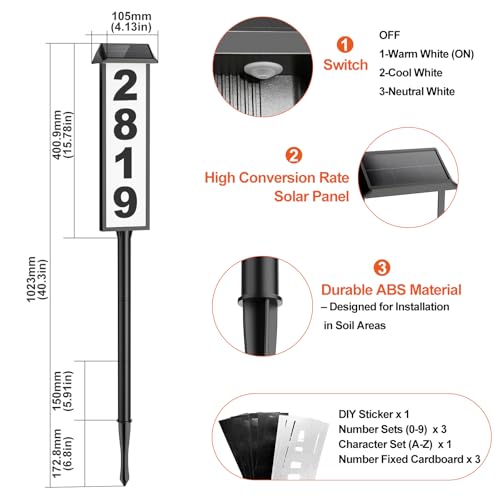 Brightever Solar Address Sign 1 Pack with Dual Panels & 3 Adjustable Heights