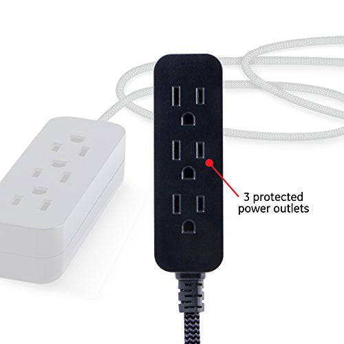 GE 3-Outlet Braided Power Strip Extension Cord - 8 Ft Black Chevron