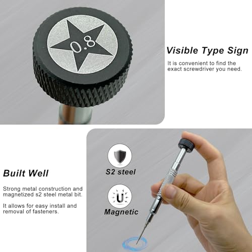 Precision Pentalobe Screwdriver P2 Compatible with iPhone, Star-Shape 0.8mm Screwdriver, Magnetic, Rotation Cap, S2 Steel Tip, Aluminum Alloy