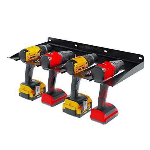 UNITEDPOWER Electric Drill Storage Rack, Holds 4 Drills, Wall Mounted Power Tool Organizer for Battery Powered Hand Tools, Workshop, Shed, Garage, Home (Drill Rack)