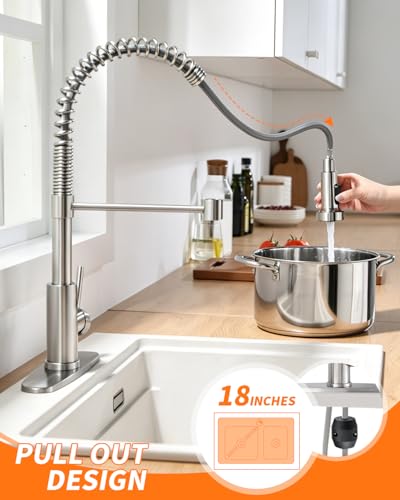 OWOFAN Brushed Nickel Kitchen Faucet with Pull Down Sprayer - Classic Model, Easy DIY Installation