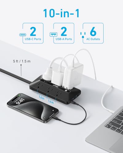 Anker Power Strip with Surge Protector 6 Outlets USB-C & USB-A 20W