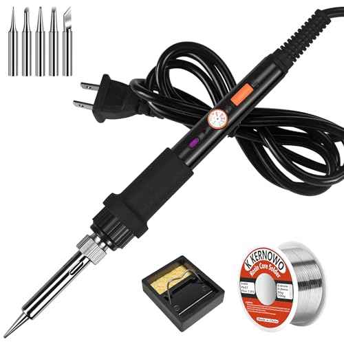 Soldering Iron Kit, 60W 110V Adjustable Temperature Soldering Iron with 5PCS Tips, Solder Wire, Stand, Welding Tool for Repair, Electric Repairing, DIY