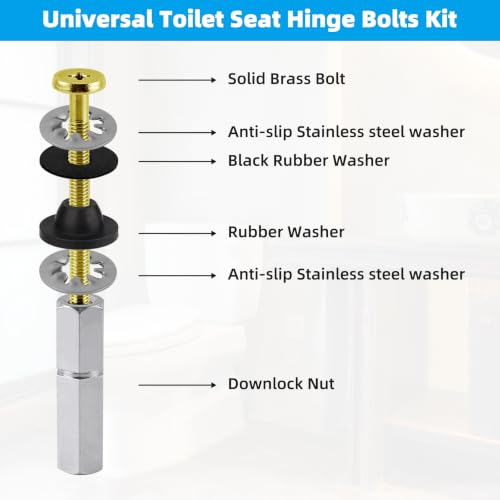 Hibbent 2 pcs Universal Brass Toilet Seat Bolts Kit with Metal Nuts - Easy Installation
