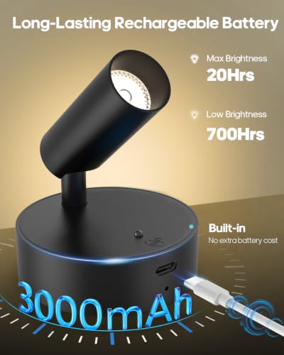 GOODEA Black Rechargeable Indoor Spotlights with Remote, 3000mAh, 3 Color Temperatures