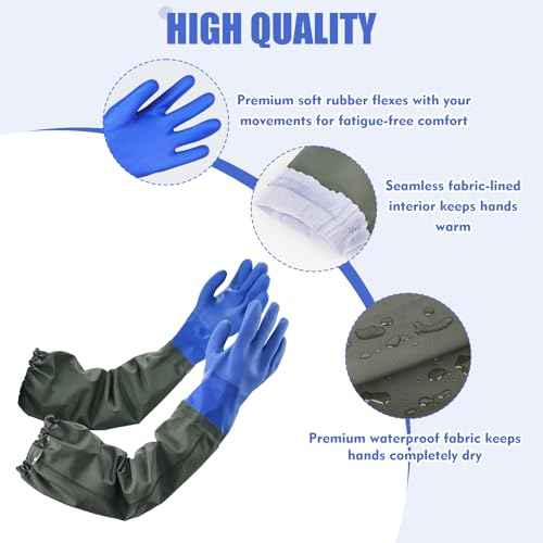 27.2" Long Rubber Gloves, Heavy Duty Chemical Resistant Gloves for Acid Work, Waterproof PVC Material for Durable & Flexible(Blue)