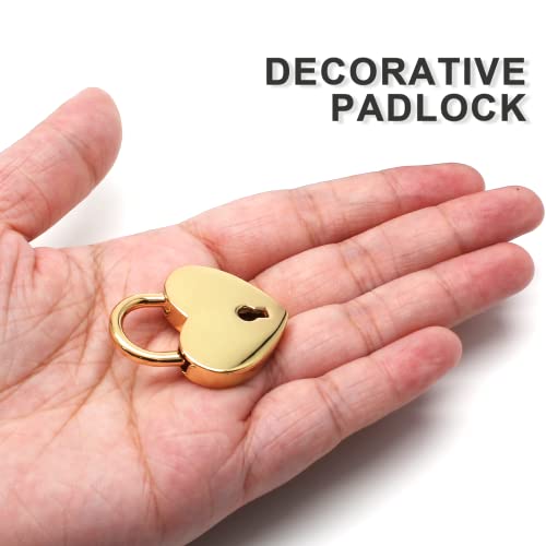 Waziaqoc 2PCS Heart Shaped Padlocks, Small Gold Padlock with Keys Metal Decorative Locks for Jewelry Box Storage Box Diary Mini Bags